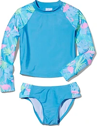 O'Rageous Girls' 4-6x Flamingo Tropical Rashguard Two-Piece Swimsuit