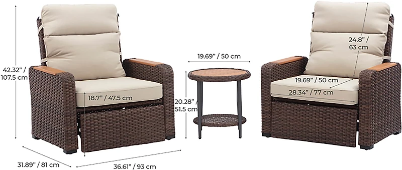 Teamson Home Wicker Recliner 3-piece Set