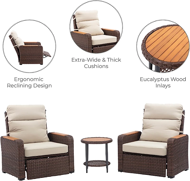 Teamson Home Wicker Recliner 3-piece Set