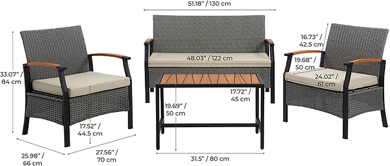 Teamson Home Steel Frame 03 Conversation 4-piece Set