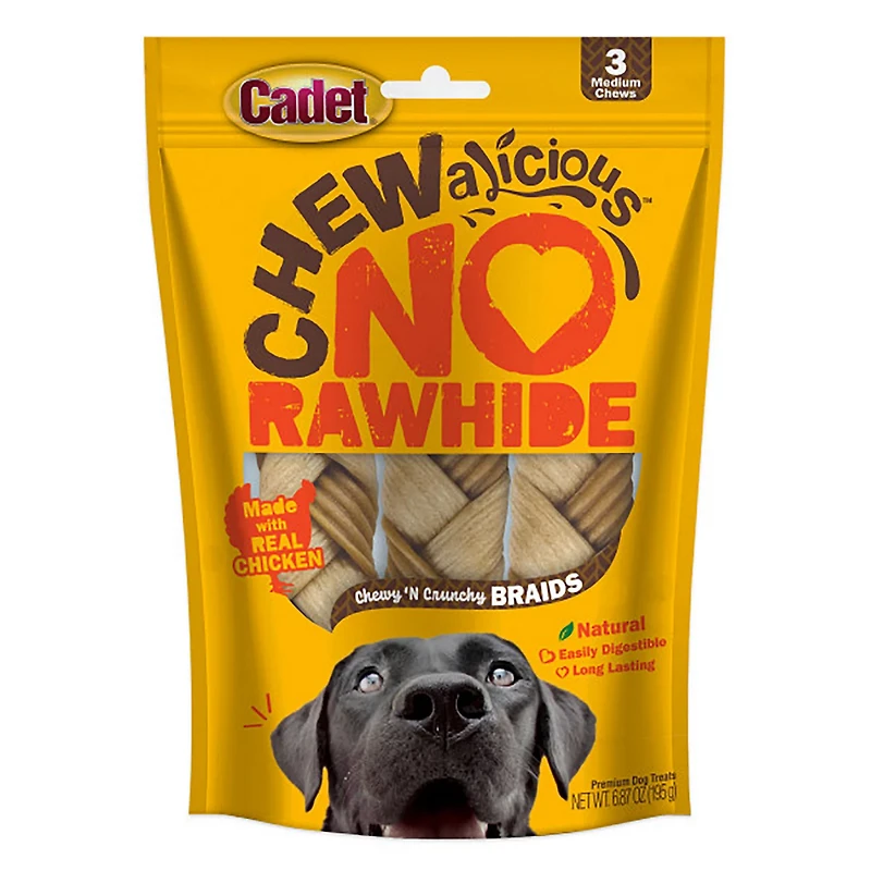 Cadet Chewalicious Chewy 'N Crunchy Rawhide Free Natural Chicken Braids 3-count