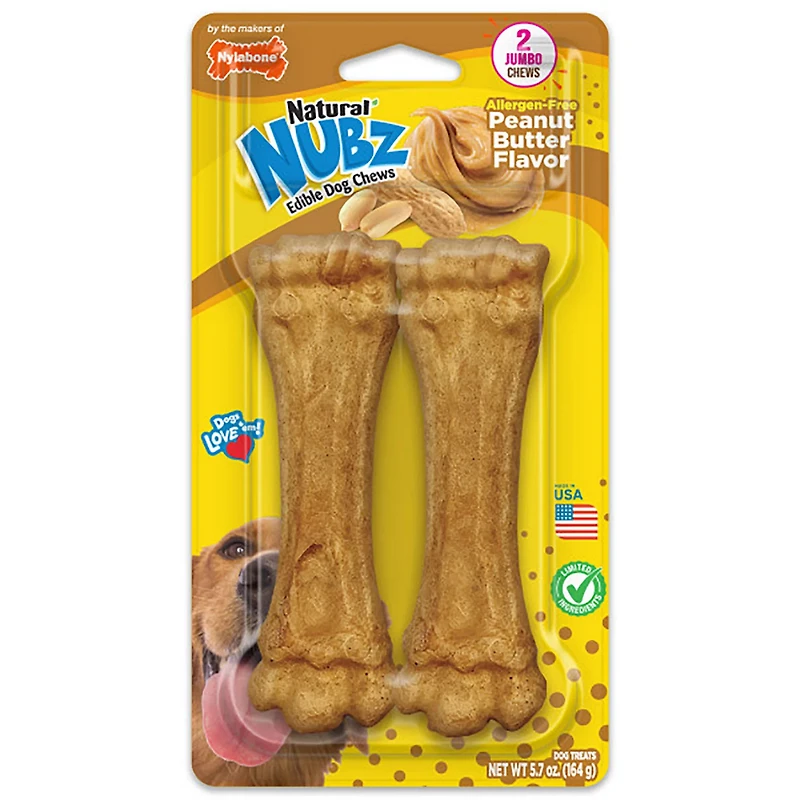 Nylabone Nubz Jumbo Peanut Butter Dog Chew Treats 50 lbs. 2-count