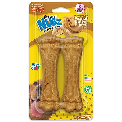 Nylabone Nubz Jumbo Peanut Butter Dog Chew Treats 50 lbs. 2-count