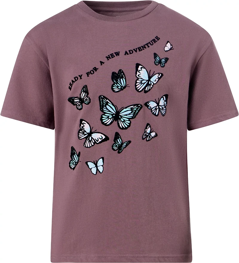 BCG Girls' Lifestyle Cotton Boxy Floating Butterfly Tee