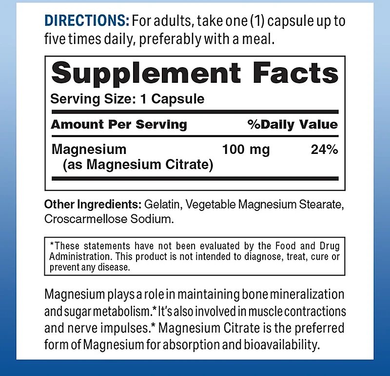 Vitamin World Magnesium Citrate 100mg Capsules
