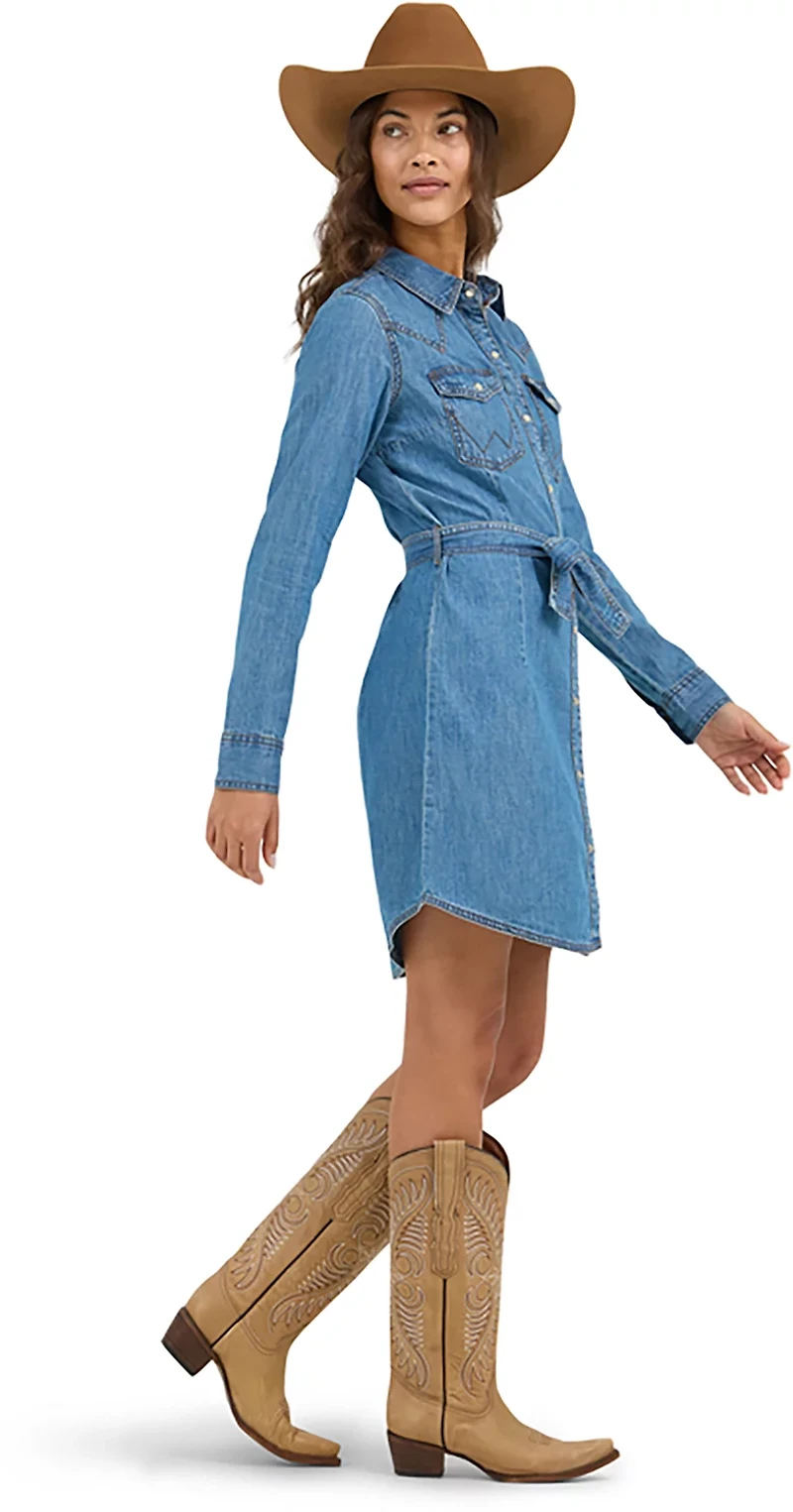 Wrangler Women's Denim Long Sleeve Tie Belt Dress