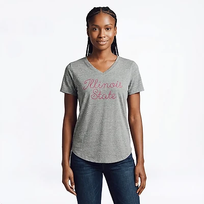 Three Square Women's Illinois State University Knobi Stardust Chain Puff V-neck T-shirt