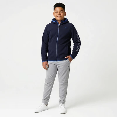 Nautica Boys' Hooded Logo Fleece Full Zip Jacket