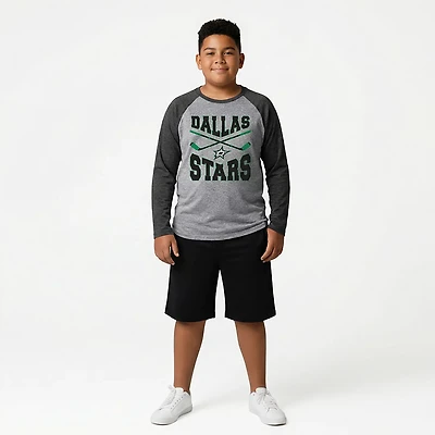 Outerstuff Boys' Dallas Stars Cross Stick Tri-Blend Raglan Long Sleeve Graphic T-shirt