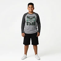 Outerstuff Boys' Dallas Stars Cross Stick Tri-Blend Raglan Long Sleeve Graphic T-shirt