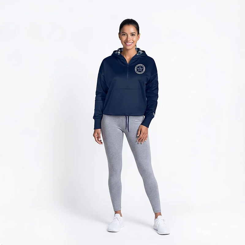 New Era Women's Dallas Cowboys 1/4 Zip Cropped Plaid Hooded Pullover