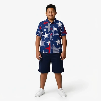 O'Rageous Boys' Americana Short Sleeve Cabana Swim Top