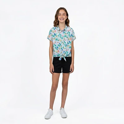 O'Rageous Girls' - Toile Short Sleeve Cabana Swim Top
