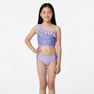O'Rageous Girls' 4-6X Spotty Leopard One Shoulder 2-Piece Midkini Swim Set