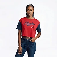 Nike Navy Atlanta Braves Script Cropped Performance T-Shirt