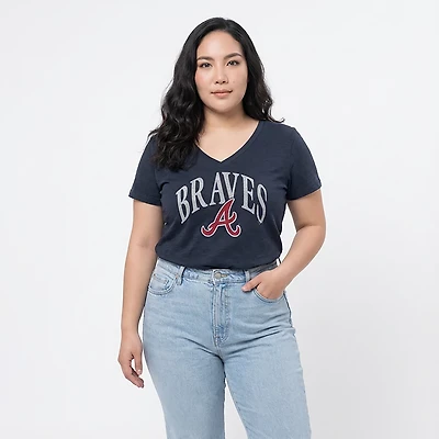 47 Brand Women's Braves Tried N True Slub Short Sleeve V-Neck T-shirt