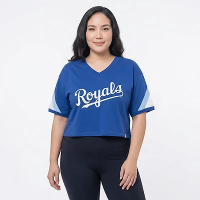 '47 Women's Kansas City Royals Geo Cropped Short Sleeve V-Neck T-shirt