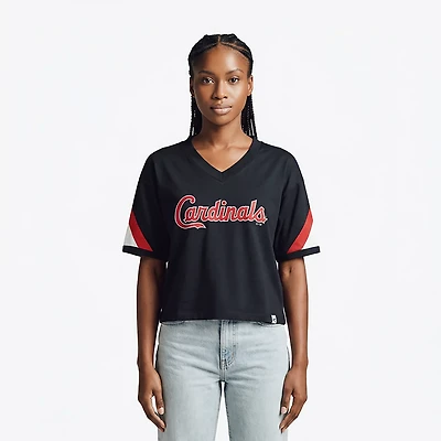 '47 Women's St. Louis Cardinals Geo Cropped Short Sleeve V-Neck T-shirt