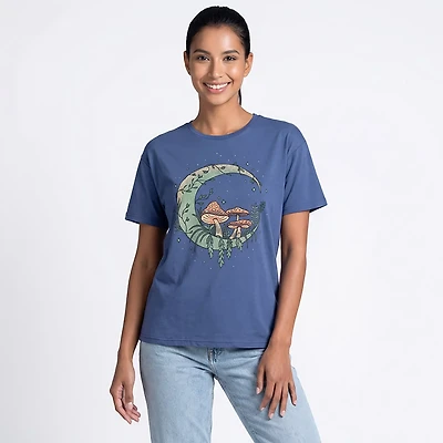 Live Outside the Limits Women's Mushroom Moon Oversized Graphic T-shirt