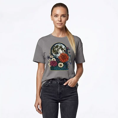 Live Outside the Limits Women's Moon Flowers Oversized Graphic T-shirt