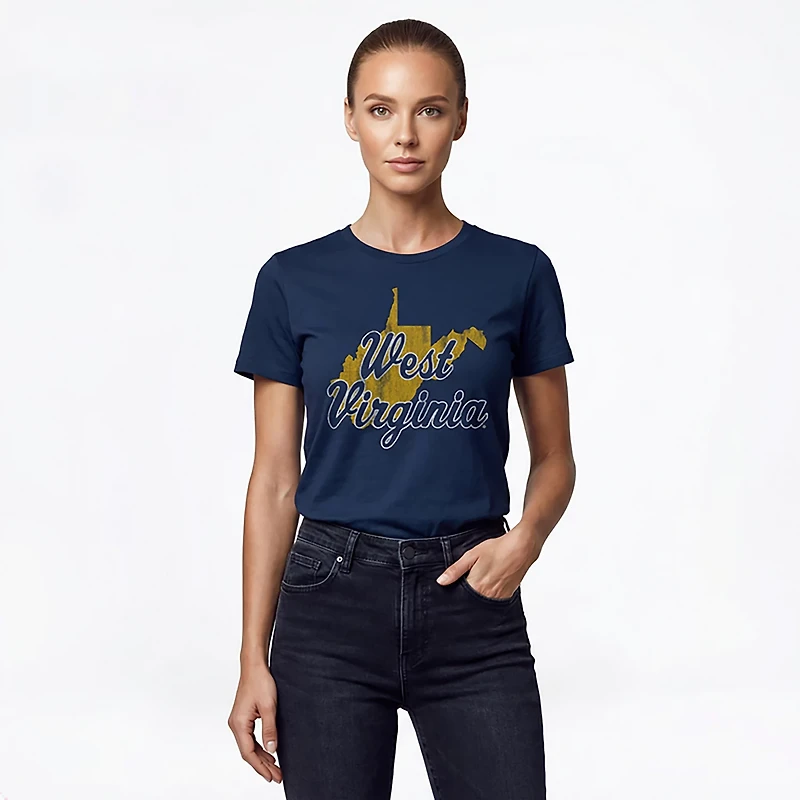 WILDCAT RETRO Women's West Virginia Script State Crop T-shirt