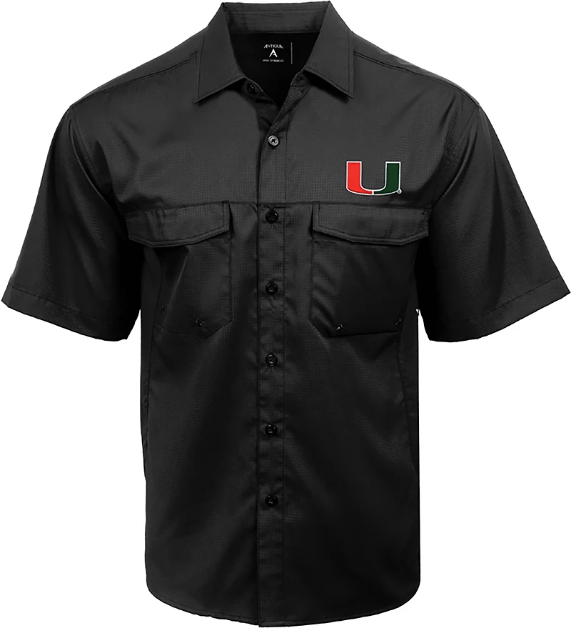 Antigua Men's Miami Hurricanes Gameday Fishing Shirt