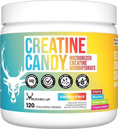 Bucked Up Blue Raz Creatine Candy Chewables 120-Pack