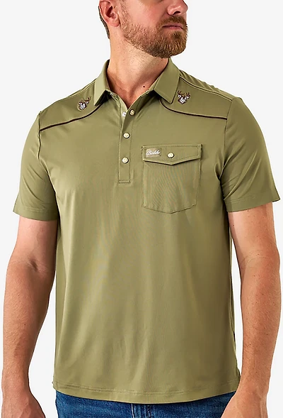 Burlebo Men's Peal Snap Performance Short Sleeve Polo Shirt