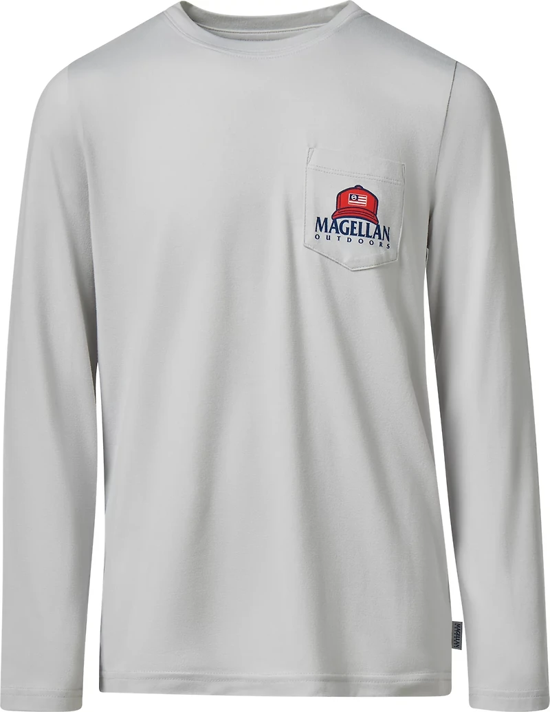 Magellan Outdoors Boys' Cool Shark Graphic Pocket Long Sleeve T-shirt