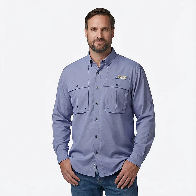 Magellan Outdoors Men's Aransas Pass Mini Check Long Sleeve Fishing Shirt