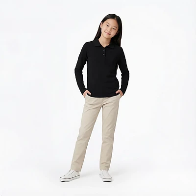 French Toast Girls' Long Sleeve Interlock Knit Polo with Picot Collar