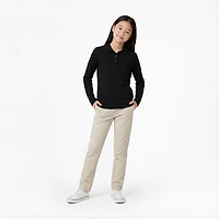 French Toast Girls' Long Sleeve Interlock Knit Polo with Picot Collar