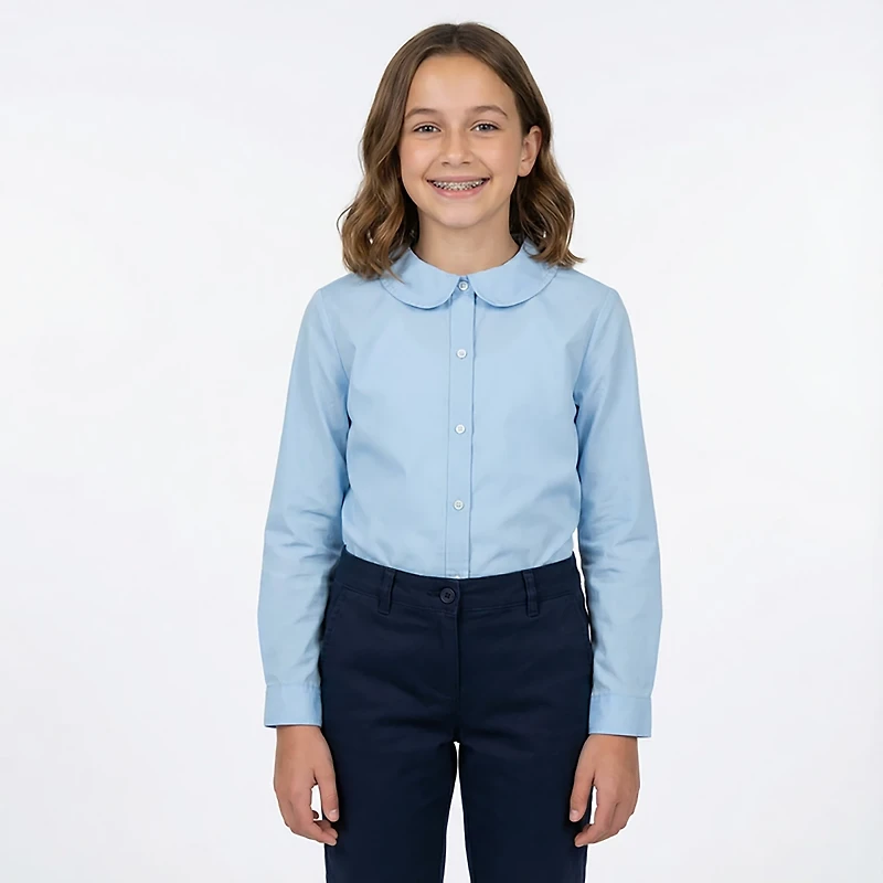 French Toast Girls' Long Sleeve Modern Peter Pan Blouse