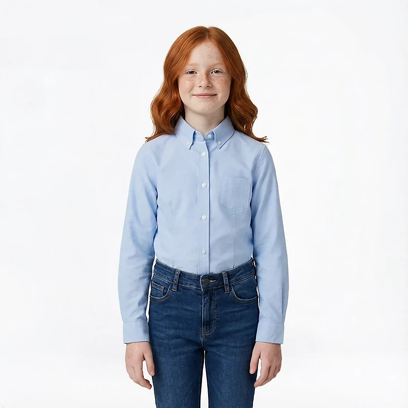 French Toast Girls' Long Sleeve Oxford Blouse with Darts