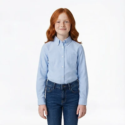 French Toast Girls' Long Sleeve Oxford Blouse with Darts