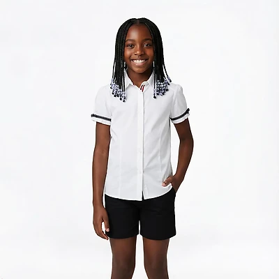 French Toast Girls' Short Sleeve Ribbon Bow Blouse