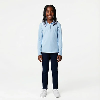 French Toast Girls' Extended Sizing Long Sleeve Stretch Pique Polo Shirt