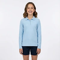 French Toast Girls' Extended Sizing Long Sleeve Stretch Pique Polo Shirt