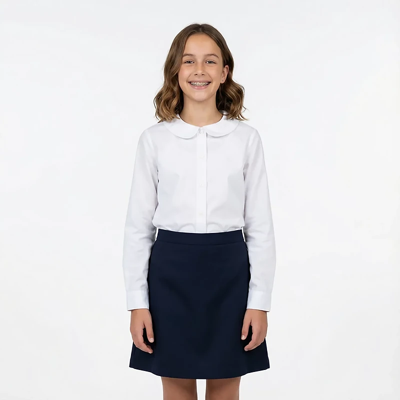 French Toast Girls' Extended Sizing Modern Peter Pan Long Sleeve Blouse