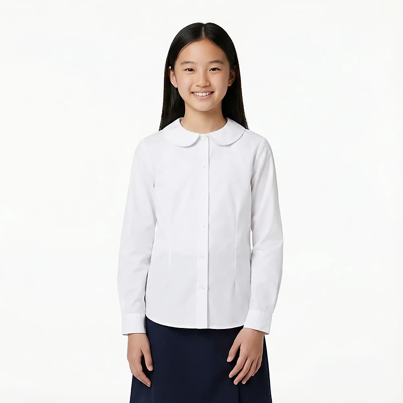 French Toast Girls' Extended Sizing Modern Peter Pan Long Sleeve Blouse