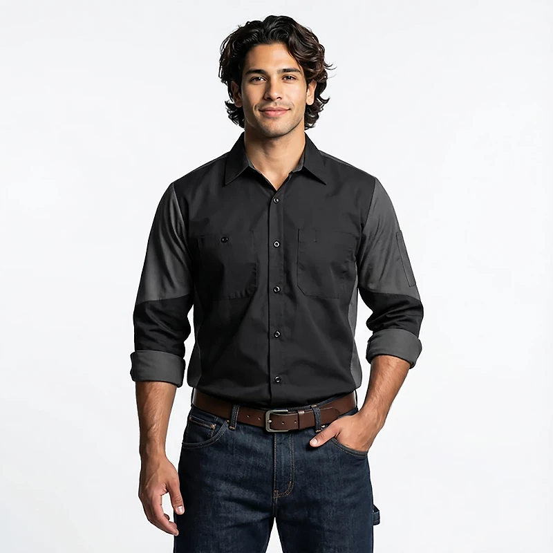 Red Kap Men's 2-Tone Crew Long Sleeve Shirt