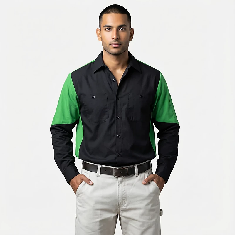 Red Kap Men's 2-Tone Crew Long Sleeve Shirt