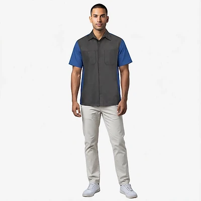 Red Kap Men's 2-Tone Crew Short Sleeve Button Down Shirt