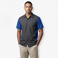 Red Kap Men's 2-Tone Crew Short Sleeve Button Down Shirt