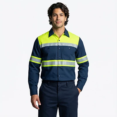 Red Kap Men's Hi-Visibility Colorblock Ripstop Type O Class 1 Long Sleeve Work Shirt