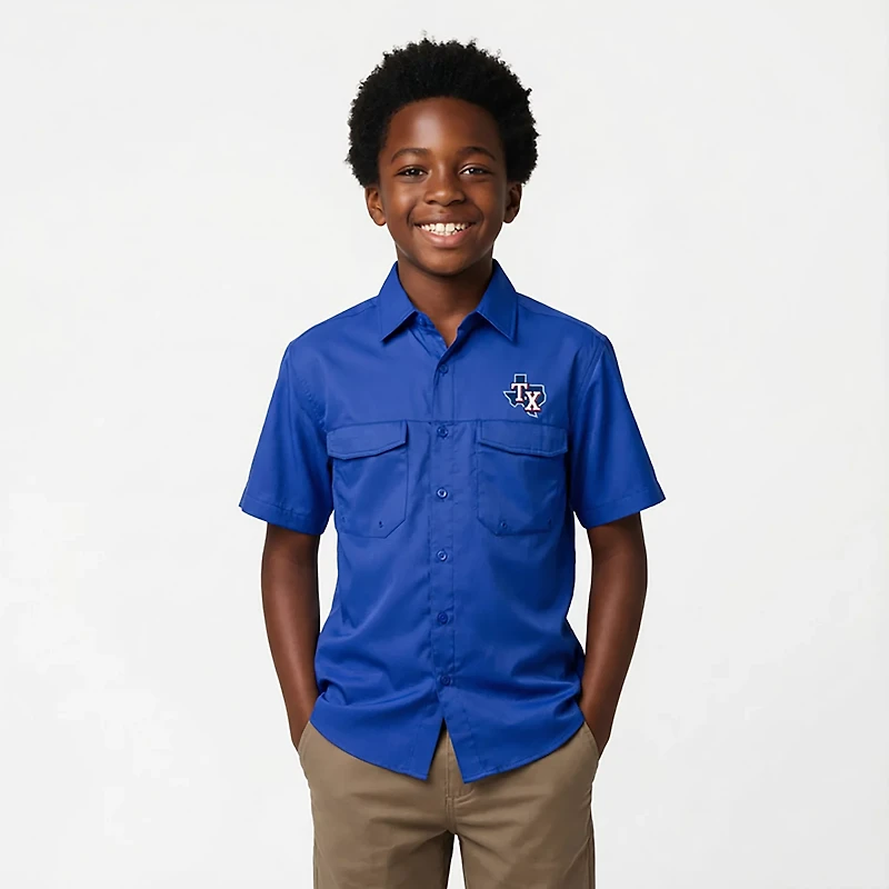 Antigua Men's Texas Rangers Game Day Woven Fishing Shirt