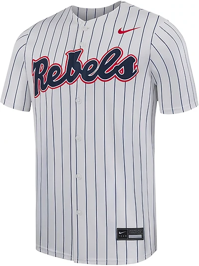 Nike Men's University of Mississippi Limited Full Button Pinstripe Baseball Jersey