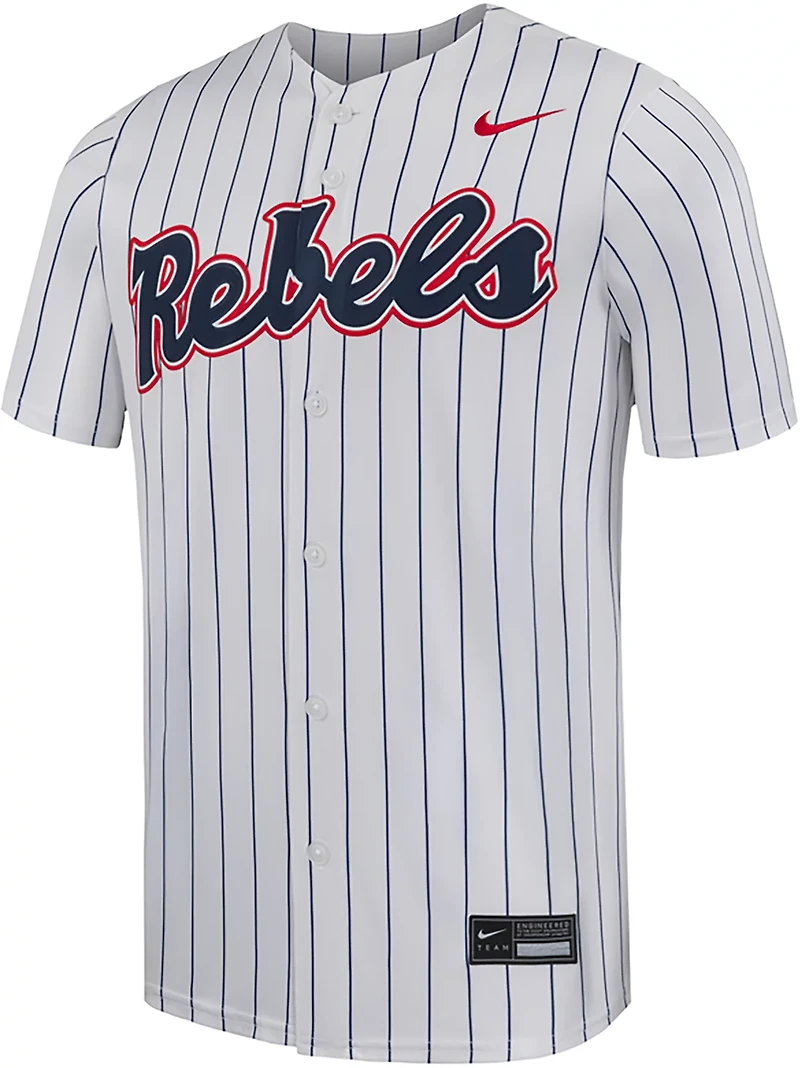 Nike Men's University of Mississippi Limited Full Button Pinstripe Baseball Jersey