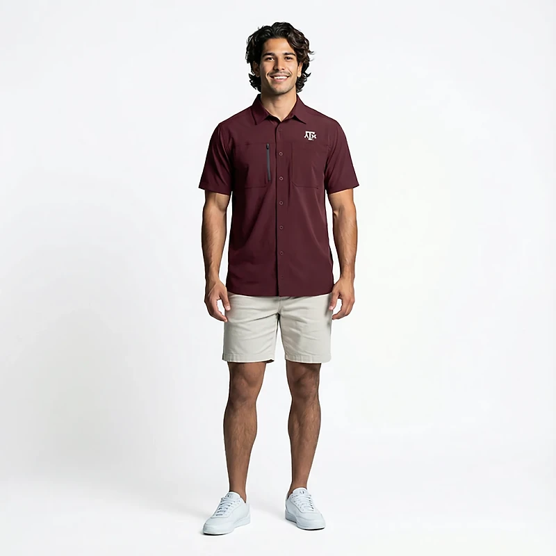 Antigua Men's Texas A&M University Kickoff Woven Short Sleeve Fishing Shirt