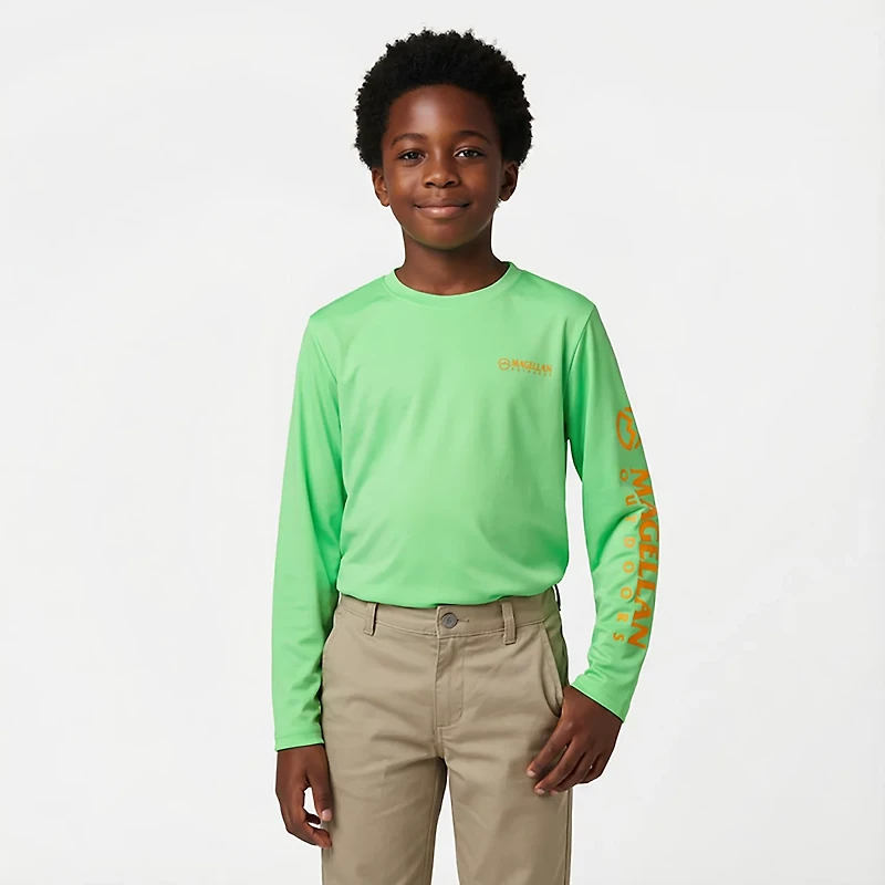 Magellan Outdoors Boys' FishGear Casting Crew Fish Print Long Sleeve T-shirt